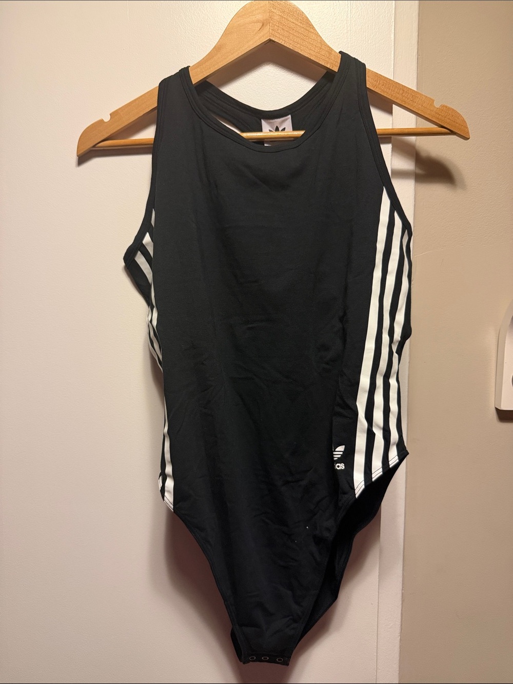adidas Black One-Piece Bodysuit with White Side Stripes - Picture 3 of 4